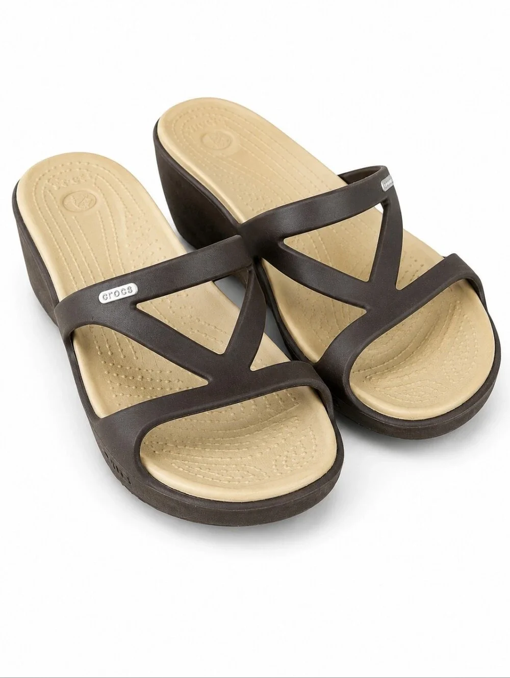 Crocs Patricia II Brown Tan Strappy Wedge Sandals Women’s Size 10
